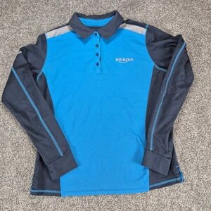 Amazon Luly Yang Active Polo Long Sleeve Shirt Womens Medium Blue Reflective